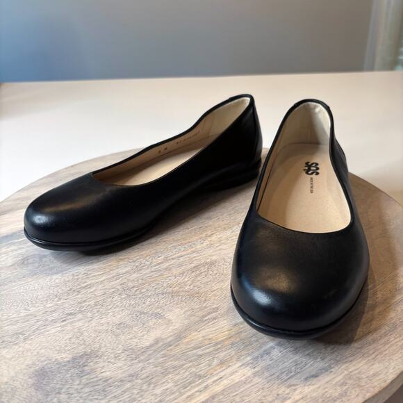 SAS Black Leather Ballet Scenic Flats Comfort Shoes Made in USA Women’s Size 8 - Picture 3 of 11